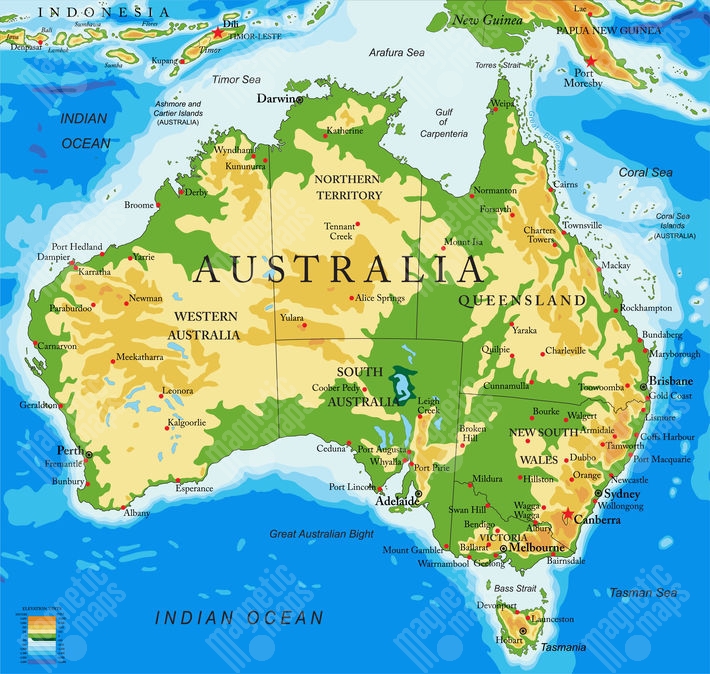 Magnetic Australia, geographic, colored