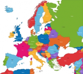  Magnetic map of Europe, illustrated, colored