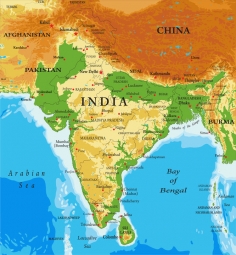  Magnetic map of India, geographic, colored