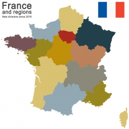  Magnetic map of France, illustrated, colored