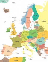  Magnetic map of Europe, illustrated, colored