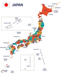  Magnetic map of Japan, administrative, colored
