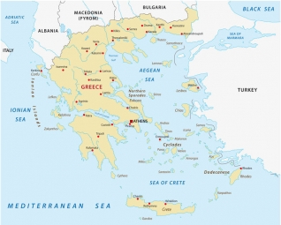  Magnetic map of Greece, illustrated, colored
