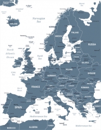  Magnetic map of Europe, detailed, blue