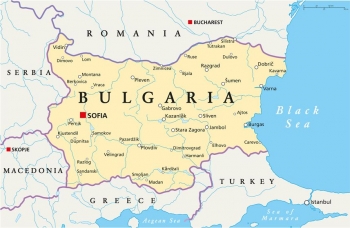  Magnetic map of Bulgaria, political, colored