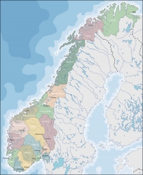  Magnetic map of Norway, administrative, colored