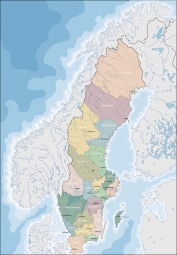  Magnetic map of Sweden, administrative, colored