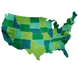  Magnetic map of United States of America, illustrated, green