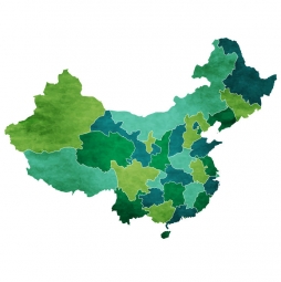  Magnetic map of China, illustrated, green-blue