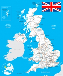  Magnetic map of Great Britain, roads, blue