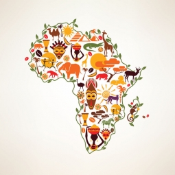  Magnetic map of Africa, cartoon, colored