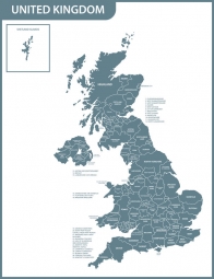  Magnetic map of Great Britain, administrative, grey
