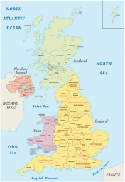  Magnetic map of Great Britain, administrative, colored