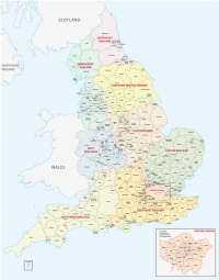  Magnetic map of England, administrative, colored