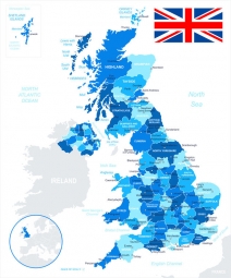  Magnetic map of Great Britain, administrative, blue