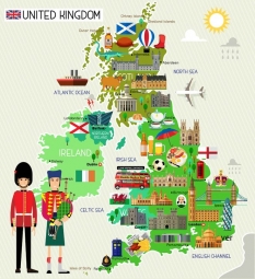  Magnetic map of Great Britain, cartoon, colored