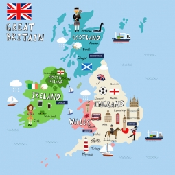  Magnetic map of Great Britain, cartoon, colored