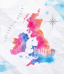  Magnetic map of Great Britain, watercolor, colored