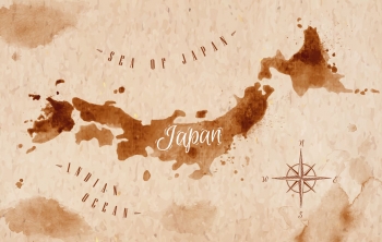  Magnetic map of Japan, watercolor, brown