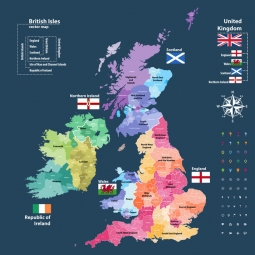  Magnetic map of Great Britain, administrative, colored