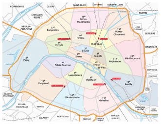  Magnetic map of Paris, administrative, colored