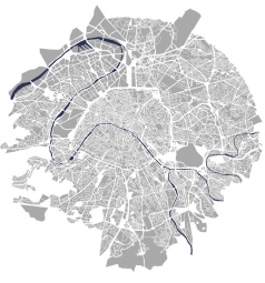  Magnetic map of Paris, illustrated, grey