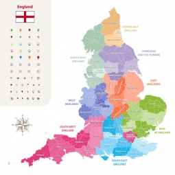  Magnetic map of England, administrative, colored