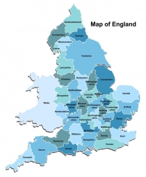  Magnetic map of England, administrative, blue