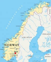  Magnetic map of Norway, political, yellow-blue