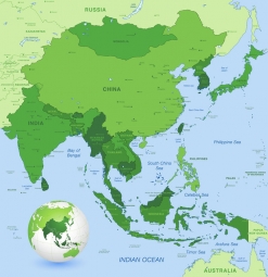  Magnetic map of Asia, illustrated, green