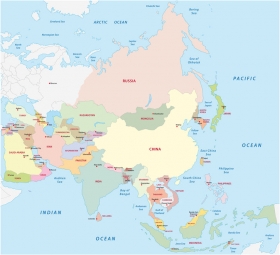  Magnetic map of Asia, political, colored