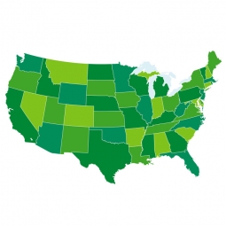  Magnetic map of United States of America, illustrated, green
