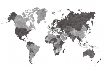  Magnetic map of world, illustrated, grey