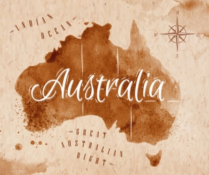  Magnetic map of Australia, watercolor, brown