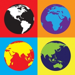  Magnetic map of world, illustrated, colored