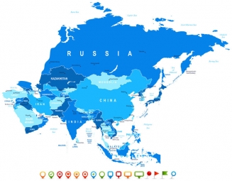  Magnetic map of Asia, illustrated, blue