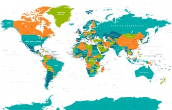  Magnetic map of world, illustrated, colored