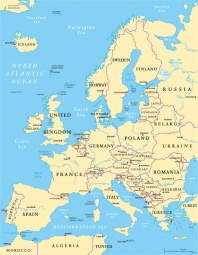  Magnetic map of Europe, political, beige