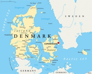  Magnetic map of Denmark, political, beige
