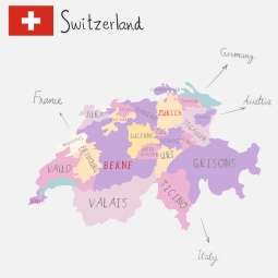  Magnetic map of Switzerland, illustrated, colored