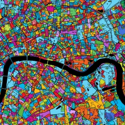  Magnetic map of London, illustrated, colored