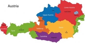  Magnetic map of Austria, illustrated, colored