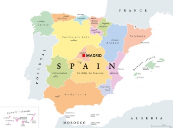  Magnetic map of Spain, political, colored