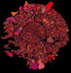  Magnetic map of Paris, illustrated, colored