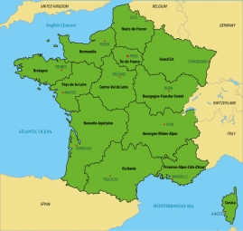  Magnetic map of France, political, green