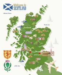  Magnetic map of Scotland, illustrated, colored