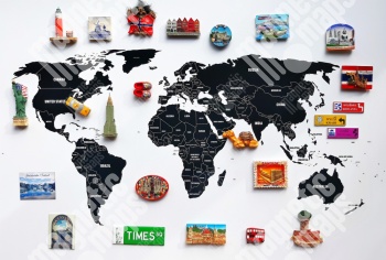  Magnetic map of world, illustrated, black