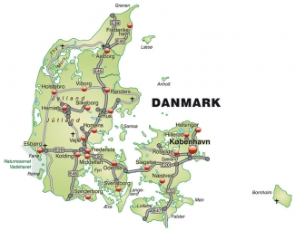  Magnetic map of Denmark, roads, detailed