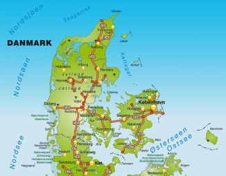  Magnetic map of Denmark, roads, green