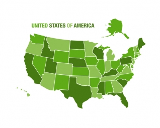  Magnetic map of United States of America, illustrated, green